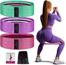 Faixa Elástica Hip Band Kit 3 Unidades Treino em Casa Glúteo e Pernas Unissex Pilates Yoga Academia TheraBand Super Macia e Confortavel