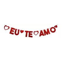 Faixa Enfeite Eu Te Amo Glitter Vermelho Namorados - 1,40m