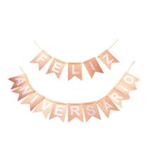 Faixa Feliz Aniversário Glitter Rosê - 16 peças - Decoração Aniversário - SILVER FESTAS