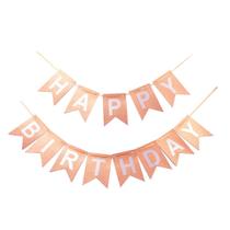 Faixa Happy Birthday Glitter Rosê - 13 peças - Decoração Aniversário