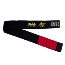 Faixa Jiu Jitsu Shiroi Bordada Especial Ouro Preta Ponta Vermelha