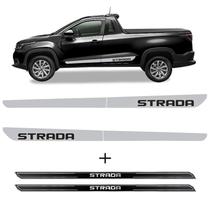Faixa Lateral Strada 2020/2022 Prata + Kit Soleira Protetora Faixa Lateral Strada 2020/2022 Prata + Kit Soleira Protetora