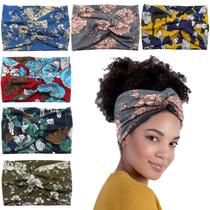 Faixas de Cabelo Carede Largas com Nó Turbante Floral Pacote com 6 Faixas de Cabelo Carede Largas com Nó Turbante Floral Pacote com 6