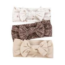 Faixas De Cabelo Elásticas Macias Com Estampa Floral E Laços Para Bebês Meninas - Kit Com 3 Peças