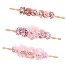 Faixas de cabelo para bebês Cherrboll, 3 peças de nylon floral macio e elástico
