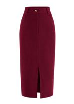 Falda PRETTYGARDEN de pana midi de tiro alto color vino Falda PRETTYGARDEN de pana midi de tiro alto color vino