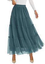 Falda PRETTYGARDEN de tul elástica de cintura alta en línea A, larga, talla L Falda PRETTYGARDEN de tul elástica de cintura alta en línea A, larga, talla L