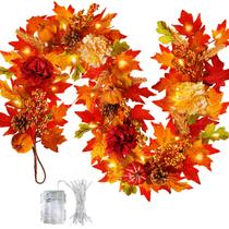 Fall Garland ICX de 6 pés com luzes, abóboras, frutas vermelhas e folhas