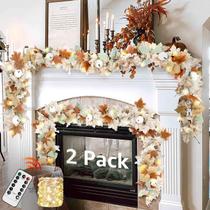Fall Garland NUTIKAS Neutral, pacote com 2, 2,7 m, decoração de outono ao ar livre Fall Garland NUTIKAS Neutral, pacote com 2, 2,7 m, decoração de outono ao ar livre