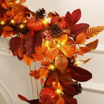 Fall Garland ShareConn 180 cm com luzes, abóboras, laranja