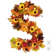 Fall Garland Waipfaru, girassol iluminado, outono, 1,7 m com luzes