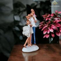 Família Decorativa Rosê Gold Casal com Duas FIlhas em Gesso AVB DECOR