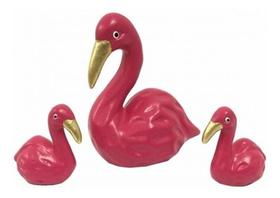 FAMILIA FLAMINGO em MINIATURA de Ceramica Cor Pink