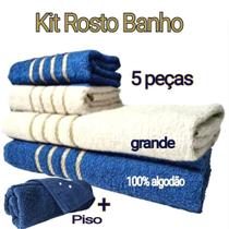 familia kit toalhas de rosto e banho 2 cores azul e bege 5 peças