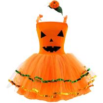 Fantasia Abobora Infantil Halloween Com Tiara Abobora