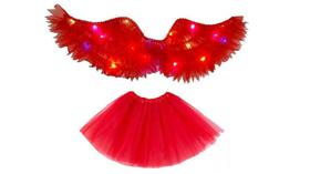 Fantasia adulto diabinha asa led e saia halloween festas