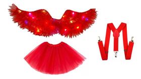 Fantasia adulto diabinha asa led saia e suspensorio festas