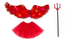 Fantasia adulto diabinha led halloween - 3 peças