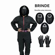 Fantasia adulto e infantil round 6 Macacão Preto luxo brinde máscara e luvas