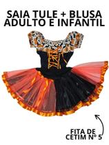 Fantasia adulto Halloween blusa saia caveira morcego harry abobora
