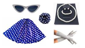 Fantasia Anos 50 60 Lenço Pulseira Oculos Colar Luva Saia Fantasia Anos 50 60 Lenço Pulseira Oculos Colar Luva Saia