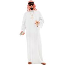 Fantasia Arabe Masculina Tunica Branca de Sheik Mulcumano com Tunica Xadrez Vermelha pra Adulto Fantasia Arabe Masculina Tunica Branca de Sheik Mulcumano com Tunica Xadrez Vermelha pra Adulto