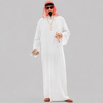 Fantasia Arabe Masculina Tunica Branca de Sheik Mulcumano com Tunica Xadrez Vermelha pra Adulto
