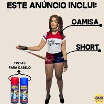 Fantasia Arlequina Adulto Camisa Short E Sprays Harley Quinn Tamanho:P AdultoCor:Vermelho Fantasia Arlequina Adulto Camisa Short E Sprays Harley Quinn Tamanho:P AdultoCor:Vermelho