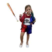 Fantasia Arlequina Esquadrão Suicida Infantil Luxo com Taco Fantasia Arlequina Esquadrão Suicida Infantil Luxo com Taco