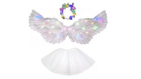 Fantasia asa de anjo adulto asa saia e tiara led festas