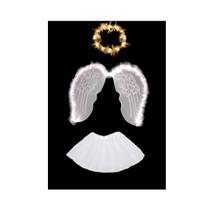 Fantasia Asa De Anjo Saia E Aureola Branca Infantil