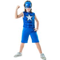 Fantasia Azul Capitão Infantil com Mascara Tamanho P M G GG