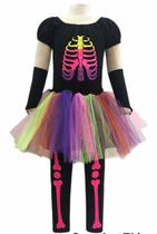 Fantasia Bambolê Infantil Halloween Caveira Flúor Leg-170L