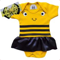 Fantasia Bebê Body Personalizado Abelhinha + laço personalizado mesversário temático meninas