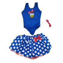 Fantasia Body e Saia Azul de Bolinha Infantil