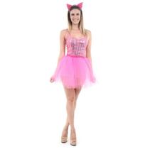 Fantasia Body Gatinha com Saia e Tiara Adulto Fantasia Body Gatinha com Saia e Tiara Adulto