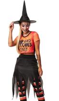 Fantasia Bruxa Adulta Halloween Feminina Cropped Saia Calça Fantasia Bruxa Adulta Halloween Feminina Cropped Saia Calça
