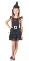 Fantasia Bruxa Black Halloween Infantil Vestido Chapéu Luxo