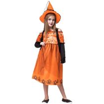 Fantasia Bruxa Briana Laranja Infantil Com Colete de Halloween Fantasia Bruxa Briana Laranja Infantil Com Colete de Halloween