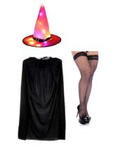 Fantasia Bruxa C/ Chapéu Led Laranja Capa e Meia Arrastão