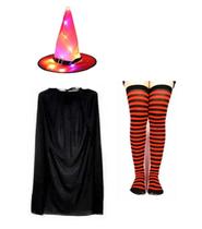 Fantasia Bruxa C/ Chapéu Led Laranja Capa e Meia Listrada