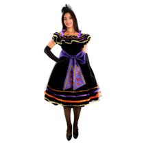 Fantasia Bruxa Caveira Mexicana de Luxo de Halloween Adulto