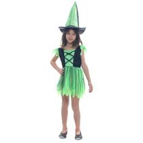 Fantasia Bruxa Encantada Verde Vestido Infantil com Chapéu - Halloween Fantasia Bruxa Encantada Verde Vestido Infantil com Chapéu - Halloween