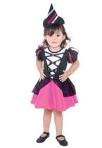Fantasia Bruxa Encanto Rosa Vestido Bebê com Chapéu - Halloween