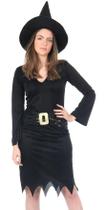Fantasia Bruxa Feminina Adulto Vestido Preto Cinto e Chapéu Fantasia Bruxa Feminina Adulto Vestido Preto Cinto e Chapéu