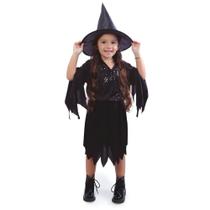 Fantasia Bruxa Halloween Infantil Menina Vestido Preto Clássico e Chapeu Fantasia Bruxa Halloween Infantil Menina Vestido Preto Clássico e Chapeu