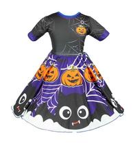 Fantasia Bruxa Infantil de Halloween Vestido Com Morcegos e Aboboras Fantasia Bruxa Infantil de Halloween Vestido Com Morcegos e Aboboras