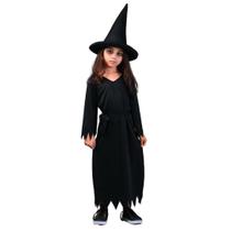 Fantasia Bruxa Infantil Preta com Chapéu Halloween Clássico Fantasia Bruxa Infantil Preta com Chapéu Halloween Clássico