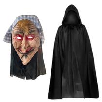Fantasia Bruxa Loira Sorrindo Realista Máscara Capa Preta Halloween