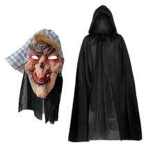 Fantasia Bruxa Realista Lingua Macara e Capa Preta Halloween